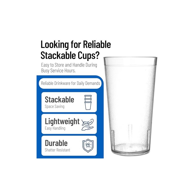 Carlisle 522007 Stackable Shatter-Resistant Plastic Tumbler, 20 oz., Clear (Pack