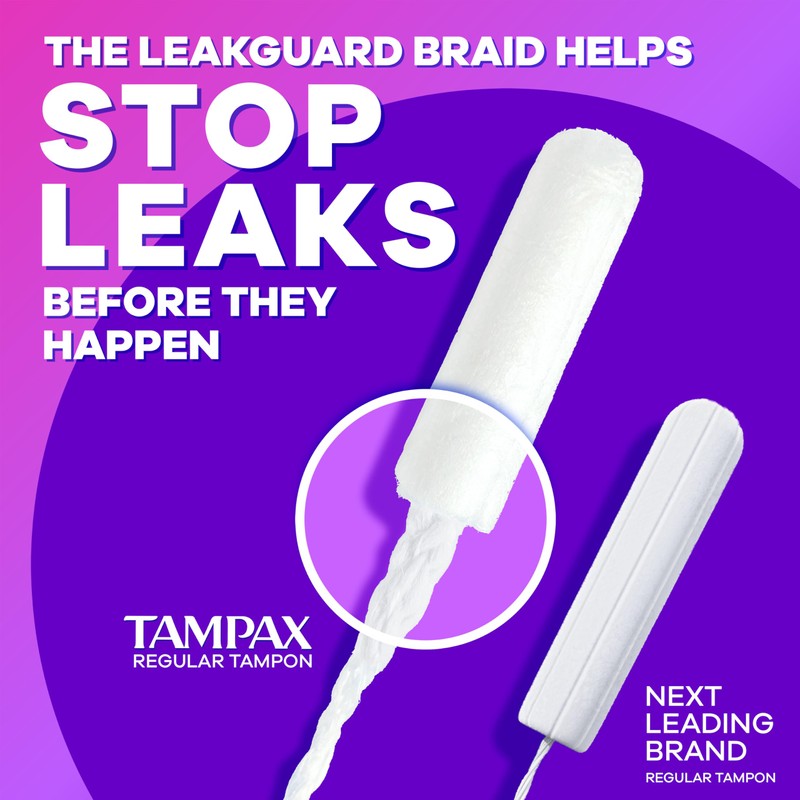 Tampax Radiant Tampons for Women, with LeakGuard Braid, Regular Absorbency,