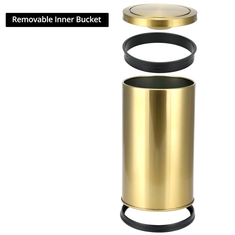 QWORK Antique Gold Trash Can, 2.4 Gallons Stainless Steel, Waterproof,
