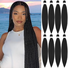 Braiding Hair Pre Stretched 26 Inch 8 Pack Long Braiding Hair Professional Pre Stretched Hair For Braiding Soft Yaki Texture Hot Water Setting Synthetic Crochet Braids Hair For Women (26Inch,1B)