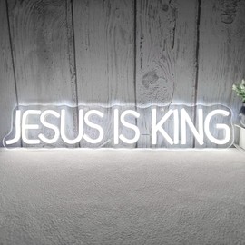 Vveikea Jesus Is King Neon Sign Jesus Led Sign Dimmable Christ Is King Neon Light Sign Easter Lights God Light Up Sign for Christian Wall Decor Easter Christmas Gifts