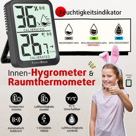 Antonki Pack of 3 Indoor Digital Mini Thermometer Hygrometer, Temperature Monitor and Humidity Meter, Humidity Meter for Indoor Baby Room, Living Room, Greenhouse