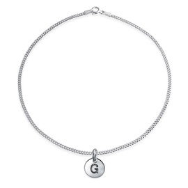 Bling Jewelry Tiny Minimalist ABC Round Disc Block Letter Alphabet G Initial Anklet For Teen For Women .925 Sterling Silver 9 Inch