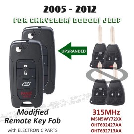 KeylessAutoParts 2x for Chrysler 200 300 Sebring PT Cruiser Liberty Modified Flip Remote Key Fob