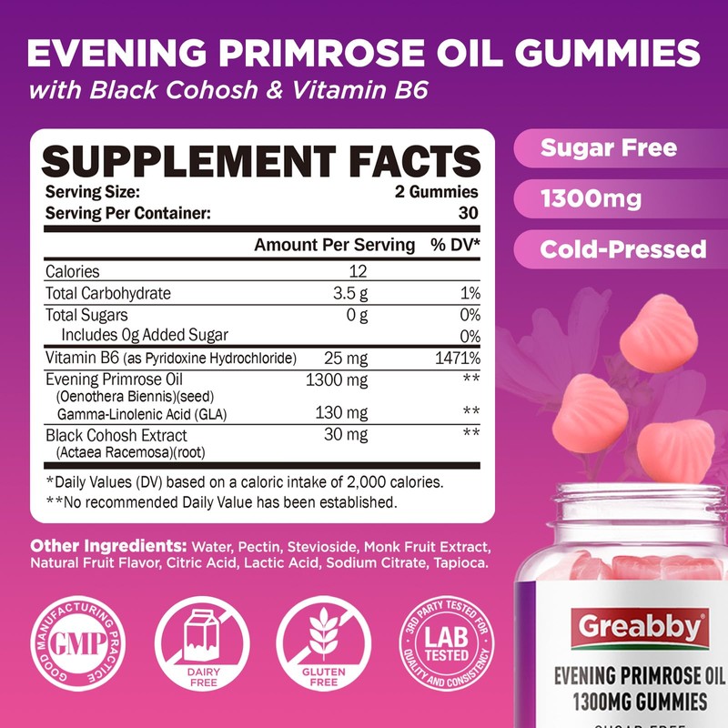 Evening Primrose Oil for Women, 1300mg, PMS Relief Supplements, 120