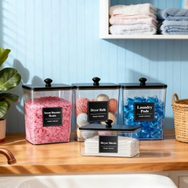 4 Pack Laundry Detergent Container Set with Dryer Sheet Container & Labels