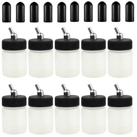 ABEST 10 x 22CC Airbrush Jars with 10pcs Adapter Cap Covers Set Airbrush Plastic Bottle Standard Suction Lid for Siphon Feed Airbrushes Plastic Airbrush Bottles Kit 3/4 Ounce (20cc)