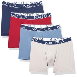 Nautica Men's 4-Pack Brushed Micro Boxer Briefs, Peacoat/Rhubarb Rose/Summit Blue/Alloy