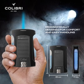 Colibri Daytona Windproof Butane Torch Lighter: Adjustable Flame, Refillable Single-Jet Cigar Lighter, Ergonomic Design with Fuel Window (Charcoal)