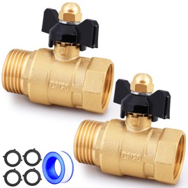 UNWAVER Brass Garden Hose Shut Off Valve Full Flow, No Restricted-Flow Water Shut-Off Connector, 3/4" GHT Garden Hose Full Port Ball Valve Adapter (Butterfly Handle 2PCS)