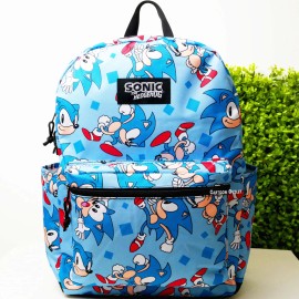 SEGA Sonic The Hedgehog 16” Large Backpack School Travel Book Bag Sega All Print New