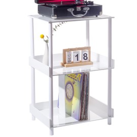 Antilope 18x14 White Acrylic Record Player Stand with Vinyl Storage, 3 Tiers Turntable Stand Holder Up to 200 Albums, Large Record Player Table Cabinet Organizer for Living Room Bedroom Corner