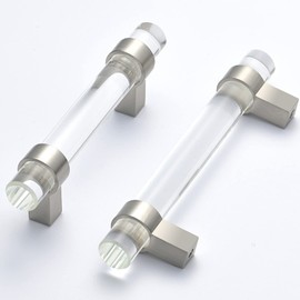 BonKuDoo 10 Pack Glass Drawer Pulls, Cabinet Handles, Crystal Dresser Pull(3 Inch Hole Center), Brushed Nickel