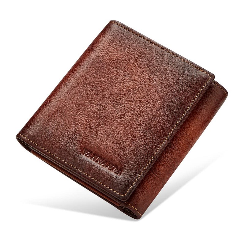 VANNANBA Men's Leather Trifold Wallet with Folded ID Windows,12 Card