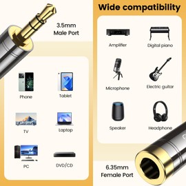 MOSWAG 3.5mm to 6.35mm Adapter, 3.5mm TRS 1/8 inch Audio Male to 6.35mm 1/4 inch Female Mic Plug Adapter Jack Converter for amplifiers, Mixing Console, Home Theater Devices, Electric Guitar -1Pack