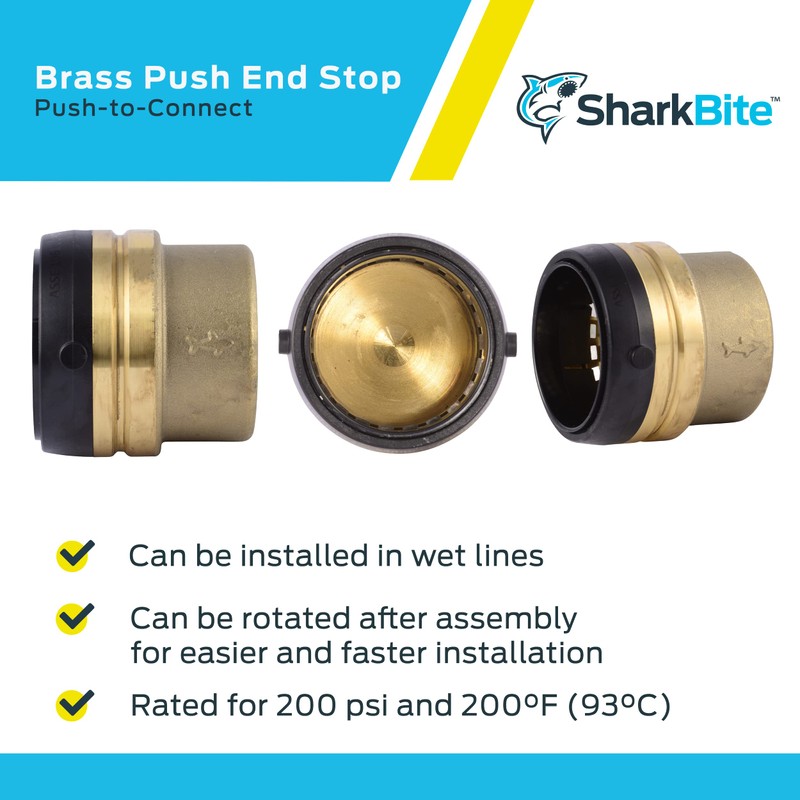 SharkBite 2 Inch Push Cap, Push to Connect Brass Plumbing