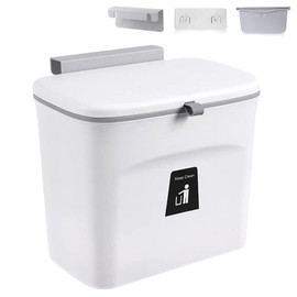 Bote de Basura Colgante Cubo para Cocina - 7L Cubo de Basura de Pared, Bote de Basura Cocina, Bote de Basura de Cocina con Tapa, Cubo de Basura de Pared, pare Baño, Dormitorio, Oficina (Blanco)
