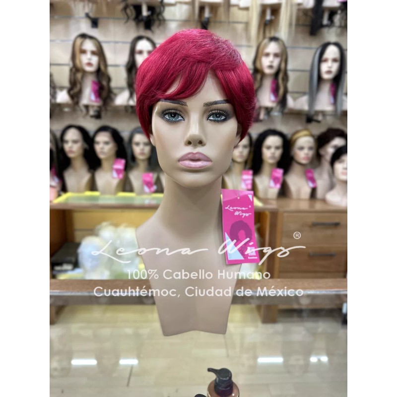 Leona Wigs Peluca Oncológica Pixie Rojiza 100% Cabello Humano