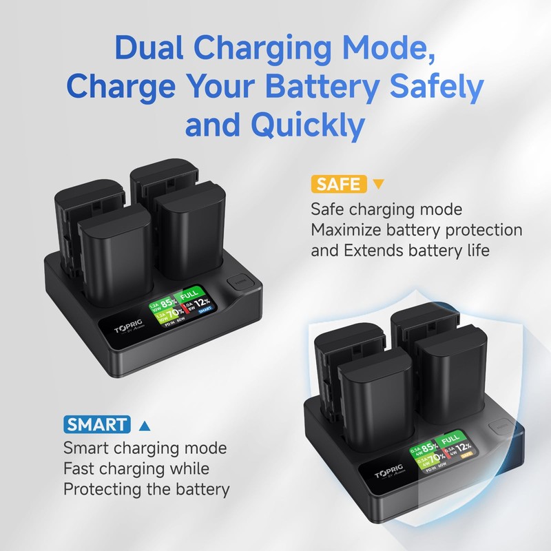 ACCSOON Toprig 4-Bay LP-E6 Battery Charger PD60W Fast Charger LCD