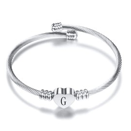 FGT Initial G Letter Cuff Bracelet Silver Heart Bangle Gift Daughter Women Girls Granddaughter Birthday Mothers Day Valentine