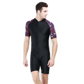 WOWDECOR Surfing Swimsuits for Women Men One Piece Short Sleeve Sun Protection Rash Guard Suit Aqua Navy Blue & Red