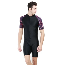 WOWDECOR Surfing Swimsuits for Women Men One Piece Short Sleeve Sun Protection Rash Guard Suit Aqua Navy Blue & Red