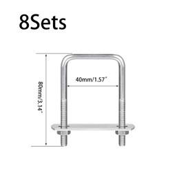 TA-VIGOR 8 sets M6 Square U-Bolts, 40mm Inner Width 80mm Length 304 Stainless Steel U-Bolts with Nut, Plate for Attaching Piping Conduit Cable Tube Brackets Boat Trailer