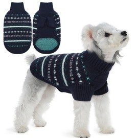 Lelepet Dog Jumper Small Dogs, Soft Dog Christmas Sweater for Fall Winter Daily Wear, Breathable Cold Weather Turtleneck Knit Pet Clothes for Boy Girl, Navy Blue S