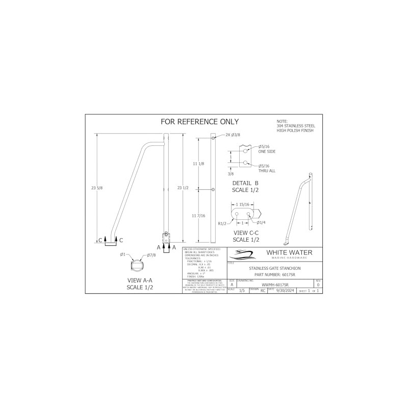 White Water Gate Stanchion (6017SR - Rail Side Right)