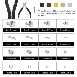 OMJMYY Pack of 100 Zip Repair Set, Zinc Alloy Replacement Zipper Slider Kit, Zipper Bottom Sliders Repair Kit with Install Pliers for Jacket, Jeans, Sewing, DIY, Crafts
