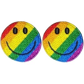 Papapatch Set 2 of Small Mini Tiny Cute Smile Face Happy Sign Funny Applique Sew Iron on Embroidered Patches - Colorful Rainbow (SMILE-CLR02-MINI02)