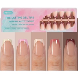 Misssix French Gel Nail Tips, 160Pcs French Tip Press on Nails Short Square, No Need to File Tips Pre-lasting, Fake Nails for Nail Art DIY 16 Sizes