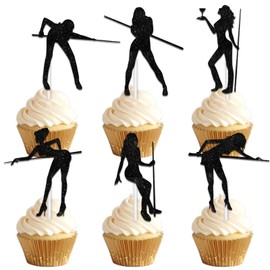 Black Glitter Silhouette Billiards Girls Dessert Cupcake Cheer to Sport Theme Decor Supplies Women Lady Happy Birthday Party Decorations set 18pcs