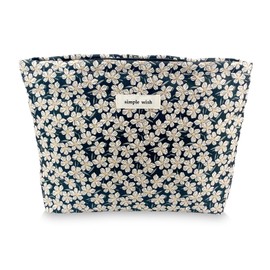 Yovell Large Aesthetic Makeup Bag, Floral Cosmetic Bags for Women Girls, Canvas Makeup Organizer Storage with Zipper, Travel Toiletry Bag, Cute Skincare Bag (Daisy Black)