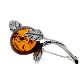 925 Sterling Silver & Genuine Cognac Baltic Amber Jewellery - Art Deco Brooch 4176C