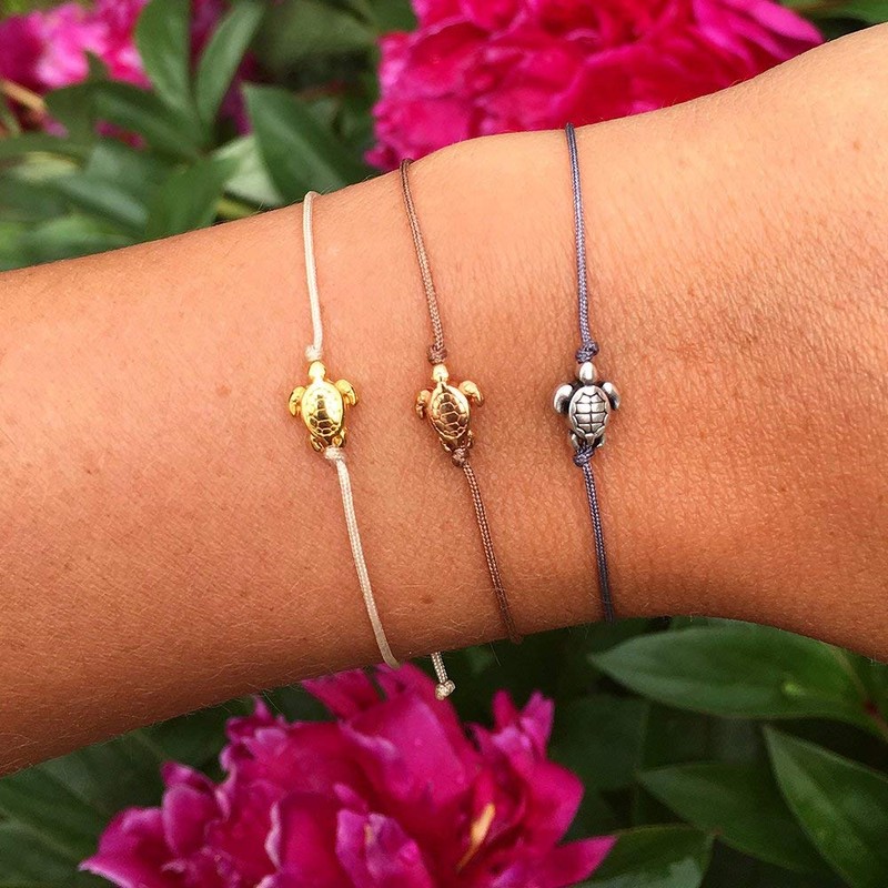 Rose Gold Bracelet Brown Textile Bracelet With Rose Gold Tortoise/Turtle