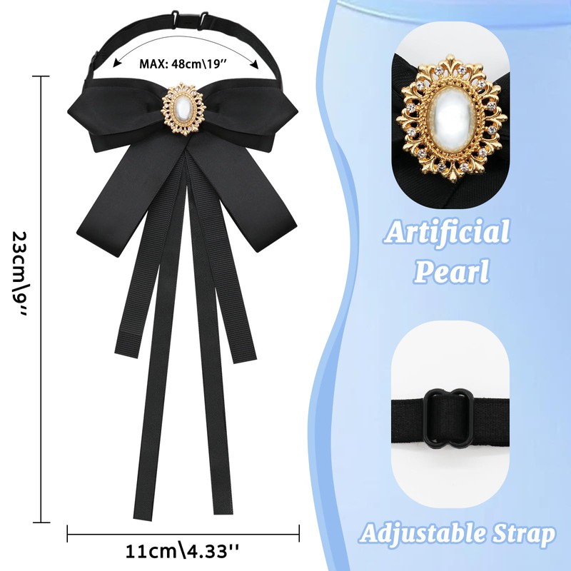 LJBFNN Womens Bow Tie, Black Ribbon Bow Tie for Women,