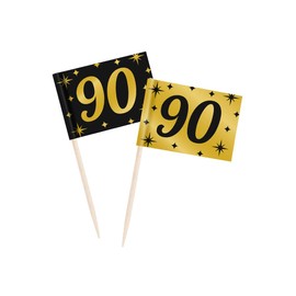 Jesters Party 90 Number Cocktail Picks - 50pcs Classy Party Toothpicks for 90th Birthday Party and Celebrations - Black and Gold Cocktail Sticks for Food Decorations