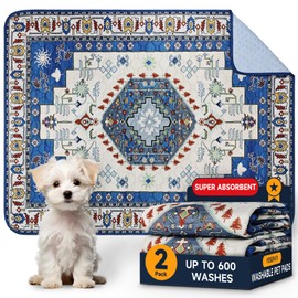 YOSEPATI Washable Pee Pads for Dogs,2 Pack Super Absorbent Reusable Puppy Pads 36"×48" Quick Dry,Waterproof& Non-Slip Whelping Pads for Crate,Floor,Sofa (Medallion Blue, 36"x48"(Pack of 2))