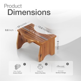 HOLANA 9" Acacia Poop Stool for Bathroom Adults - Squatting Toilet Stool for Kids - Pooping Stool Squat with Anti Slip Layer - Bathroom Stools for Sitting/Travel (Acacia Wood 9 Inch Height)