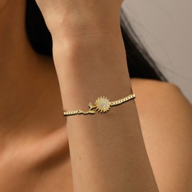 Spinning Sunflower Mood Bracelet for Women Adjustable Rhinestone Sparkly Flowers Fidget Bracelets Gold Leaf Sunflower Mood Statement Bracelet Worry Relieving Jewelry Accessories Gifts for Women, Large