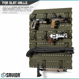 Savior Equipment Wall Rack System Heavy-Duty Steel Tactical J-Hooks for Handgun Pistol Revolver Wall Mount Hanger, Modular Firearms Gun Wall Gear Accessories Organizer, 1-Pair