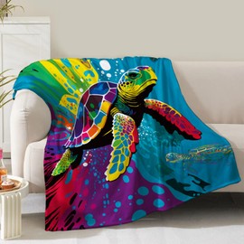 Sea Turtle Blanket Gifts for Women Girls Boys Kids Adults Teen Birthday Christmas Valentine Present Colorful Ocean Turtle Decor Bedroom Living Room Couch Bed Sofa Soft Cozy Plush Flannel Throw 60"x50"
