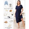 Vlazom Women's Long Nightgown Pleated Casual Nightdress Short Sleeve Soft