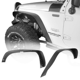 Hooke Road Wrangler JK Steel Fender Flares Front & Rear Flat Fender Mud Guards Compatible with Jeep Wrangler JK & Unlimited 2007-2018 4PCS Set