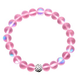 Hope Inspired Mystic Mermaid Glass Bracelet with 8 mm Pink Dazzling Moonstone Beads