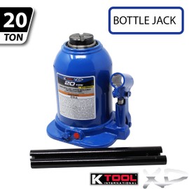 K Tool International XD63224 20 Ton Short Hydraulic Bottle Jack for Garages, Repair Shops, and DIY, 44,000 lbs. Capacity, Lift Range 7.25"-13.39", Heavy Duty Steel, Load-limiting/Bypass Valves, Blue