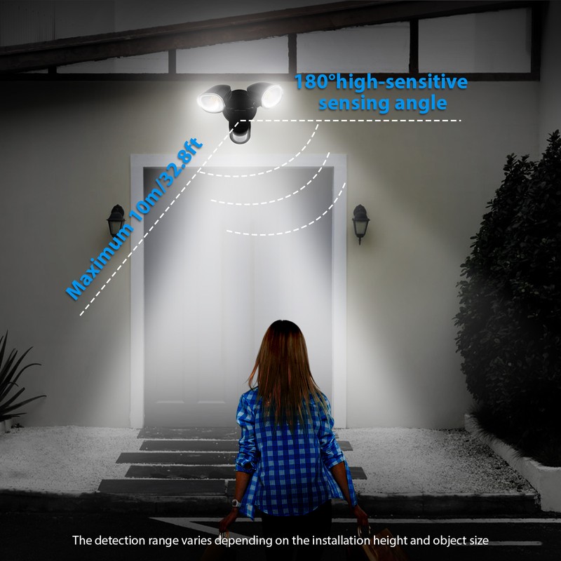 Motion Sensor Outdoor Lights 2-Head Wall Light with Infrared Induction