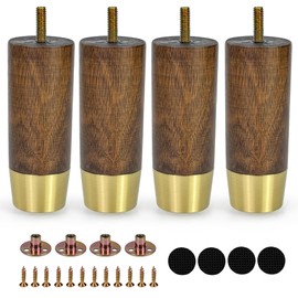 Vilanca 5 Inch Wooden Furniture Legs with Gold Cap Set of 4 Sofa Replacement Solid Wood Furniture Feet for Armchair Couch Cabinet Dresser Ottoman TV Stand Bed Legs (5inch)