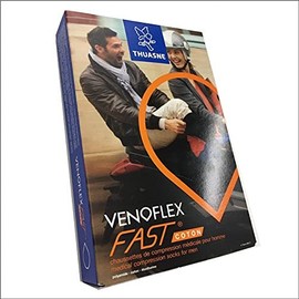 【※一般の方も購入できます※】一般医療機器　医療用弾性ストッキング 男性用 THUASNE VENOFLEX FAST コットン メンズハイソックス 15-20mmHg（20-27hPa） (XL, グレー(スレート))